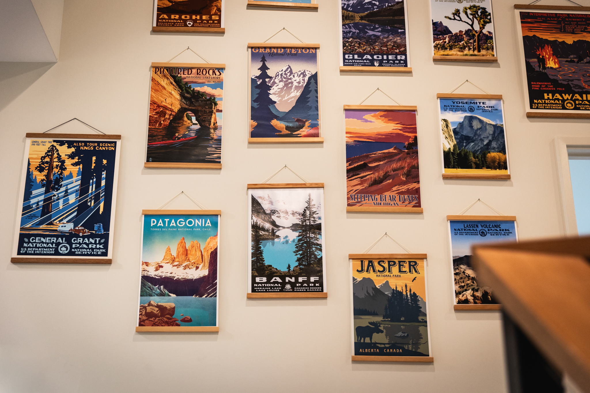 Close-up of National Park and adventure travel poster wall
